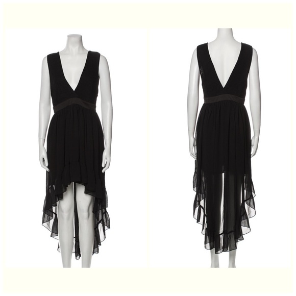 SANDRO PARIS Black Deep V Neck Sleeveless high low dress Sz. Medium - Picture 1 of 16
